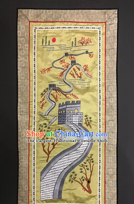 Chinese National Embroidered Golden Paintings Traditional Handmade Embroidery The Great Wall Craft Decorative Silk Picture
