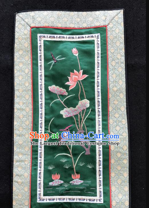 Chinese National Embroidered Lotus Paintings Traditional Handmade Embroidery Decorative Green Silk Picture Craft