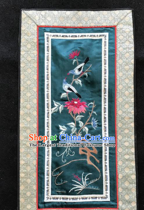 Chinese National Embroidered Chrysanthemum Birds Paintings Traditional Handmade Embroidery Decorative Atrovirens Silk Picture Craft