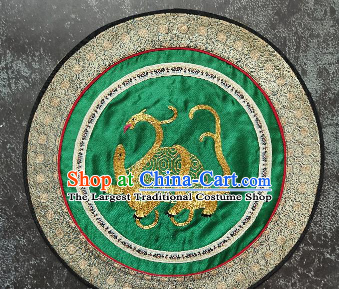 Traditional Chinese Embroidered Tortoise Fabric Hand Embroidering Dress Round Applique Embroidery Green Silk Patches Accessories