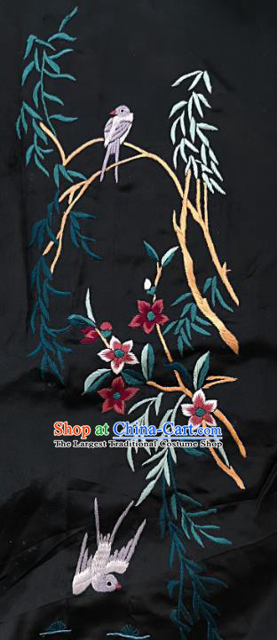 Chinese National Embroidered Willow Swallow Black Silk Painting Traditional Handmade Embroidery Craft Embroidering Decorative Wall Picture