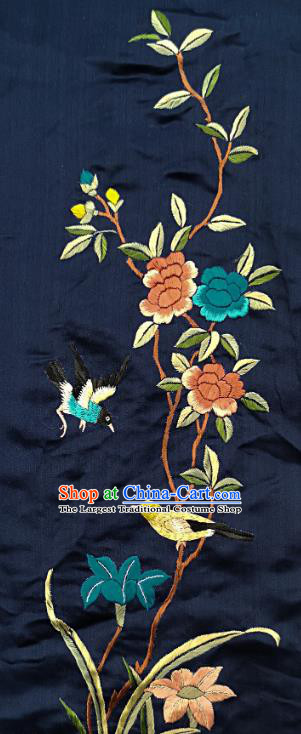 Chinese National Embroidered Blue Bird Peony Silk Painting Traditional Handmade Embroidery Craft Embroidering Decorative Wall Picture