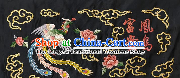 Traditional Chinese Embroidered Phoenix Black Silk Patches Handmade Embroidering Dress Applique Embroidery Fabric Accessories