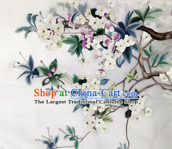 Traditional Chinese Embroidered Pear Flowers Fabric Hand Embroidering Dress Applique Embroidery Silk Patches Accessories