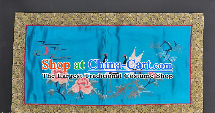 Chinese National Embroidered Crane Peony Blue Silk Paintings Traditional Handmade Embroidery Craft Decorative Wall Picture