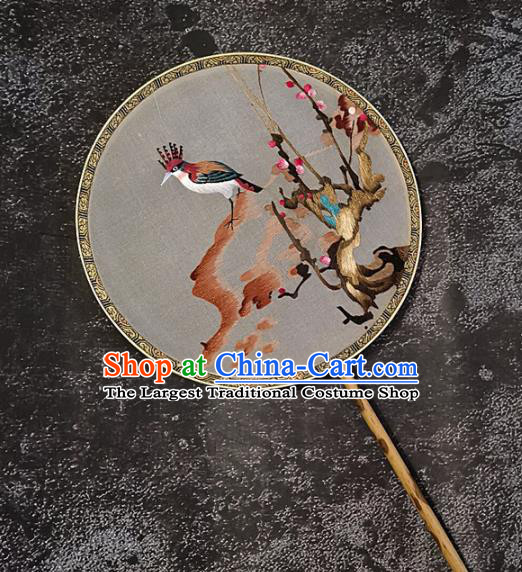 Chinese Traditional Embroidery Flower Bird Palace Fans Handmade Embroidered Mottled Bamboo Round Fan Silk Craft