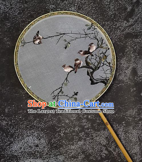 Chinese Traditional Embroidery Birds Palace Fans Handmade Embroidered Mottled Bamboo Round Fan Silk Craft