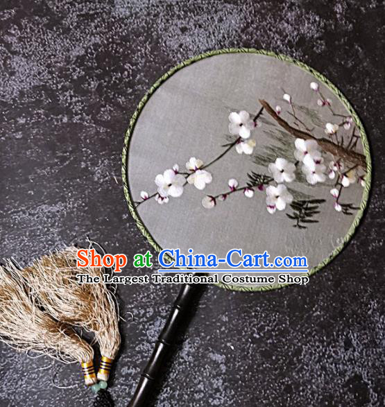 Chinese Traditional Palace Fans Handmade Embroidery Round Fan Embroidered Plum Blossom Silk Fan Craft