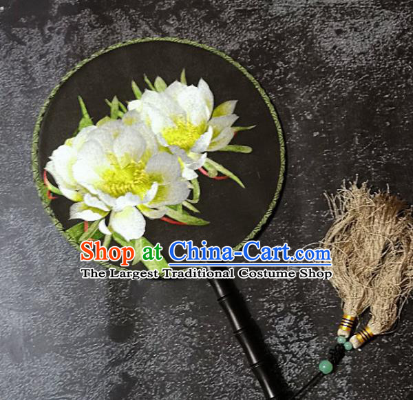 Chinese Traditional Palace Fans Handmade Embroidery Round Fan Embroidered Peony Silk Fan Craft