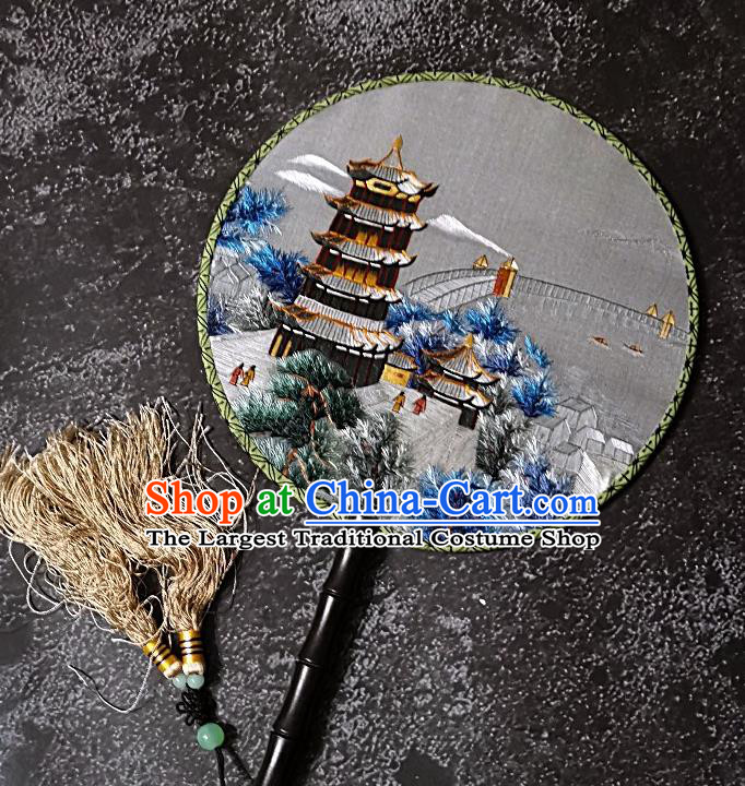 Chinese Traditional Palace Fans Handmade Embroidery Round Fan Double Sizes Embroidered Silk Fan Craft