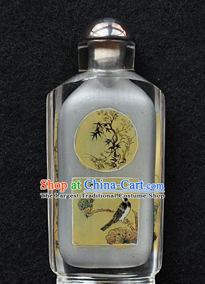 Chinese Handmade Snuff Bottle Traditional Inside Painting Bamboo Birds Snuff Bottles Artware