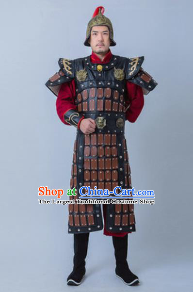 Chinese Traditional Han Dynasty General Armor Costume Drama Ancient Warrior Clothing and Helmet for Men