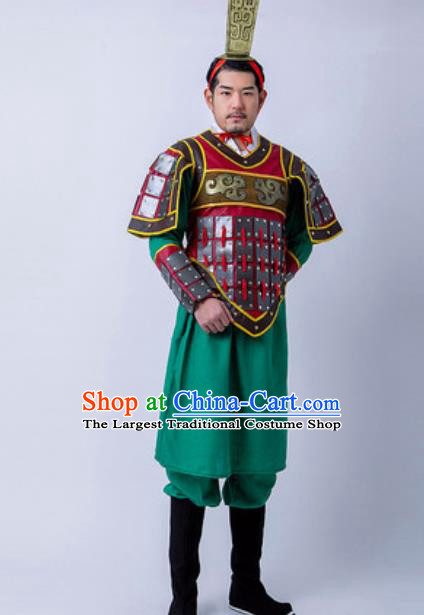 Chinese Traditional Qin Dynasty Warrior Armor Costume Drama Ancient General Soldier Clothing and Helmet for Men