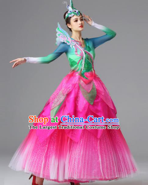 Traditional Chinese Opening Dance Pink Dress Modern Dance Lotus Dance Stage Performance Costume for Women