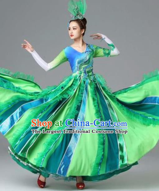 Traditional Chinese Opening Dance Green Dress Modern Dance Stage Performance Costume for Women