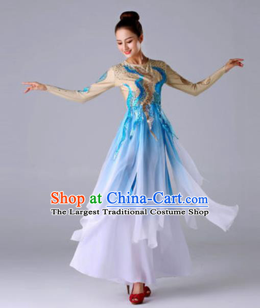 Traditional Chinese Classical Dance Blue Outfits Fan Dance Dress Umbrella Dance Stage Performance Costume for Women