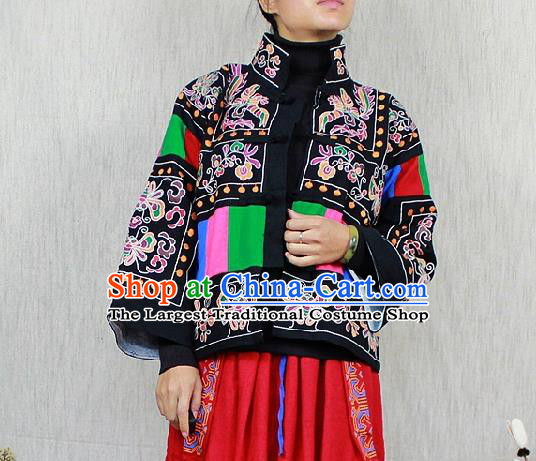 Traditional Chinese Embroidered Black Short Coat National Costume Tang Suit Plated Buttons Upper Outer Garment for Women