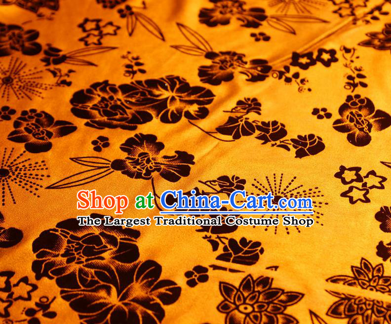 Chinese Traditional Flowers Pattern Design Orange Flocking Fabric Velvet Cloth Asian Pleuche Material