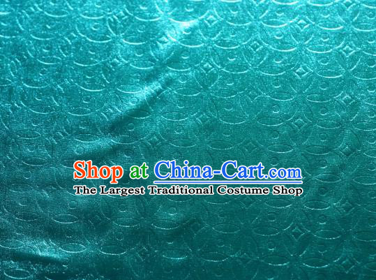 Chinese Traditional Copper Cash Pattern Design Lake Blue Spandex Fabric Cloth Material Asian Dress Anaglyph Drapery