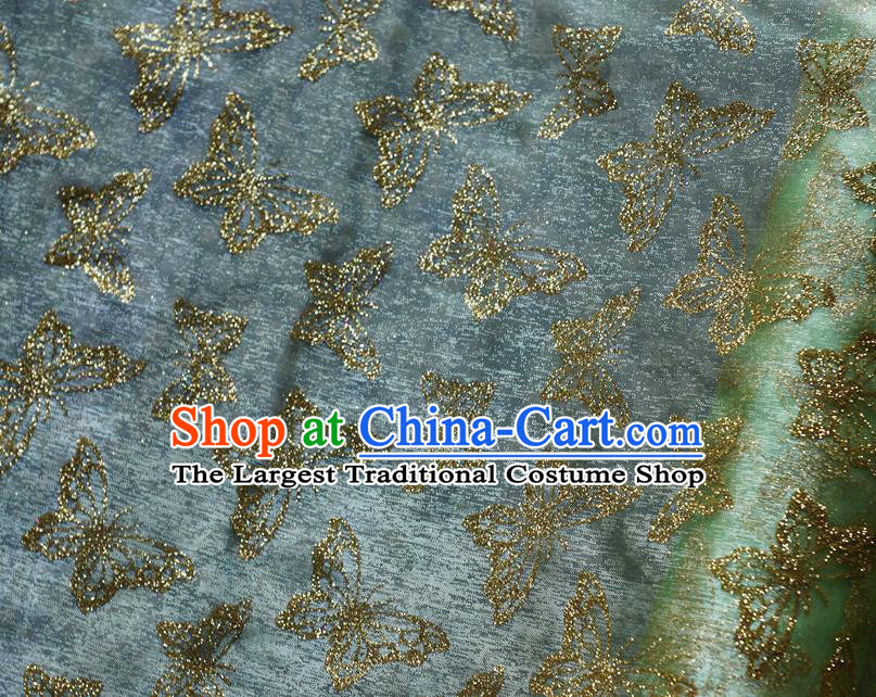 Chinese Traditional Butterfly Pattern Design Light Green Veil Fabric Cloth Organdy Material Asian Dress Grenadine Drapery