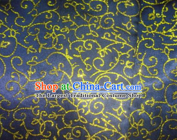 Chinese Traditional Floral Scrolls Pattern Design Navy Satin Fabric Cloth Silk Crepe Material Asian Dress Drapery