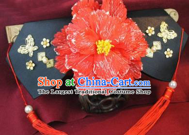 Chinese Traditional Qing Dynasty Princess Red Peony Flag Bun Drama My Fair Princess Ancient Infanta Xiao Yanzi Hair Accessories Headdress