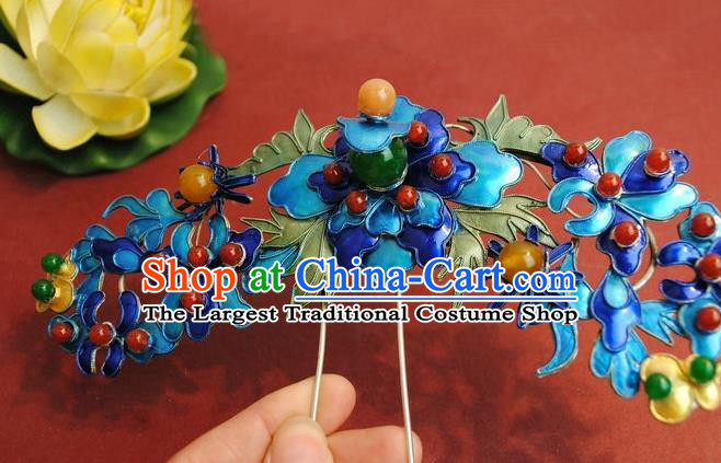 Chinese Traditional Qing Dynasty Imperial Concubine Gems Hairpin Headwear Ancient Manchu Princess Hair Accessories Hair Clip