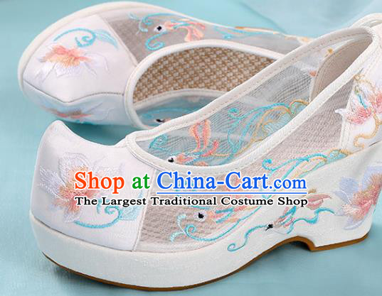 Chinese Traditional National Shoes Embroidered White Shoes Hanfu Shoes Women Shoes High Heels Sandals