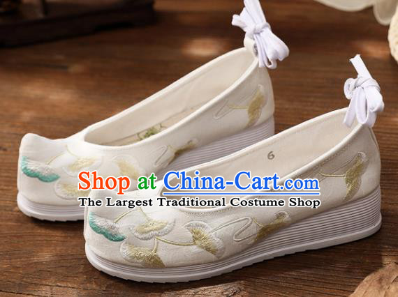 Chinese Traditional National Shoes Cloth Shoes Embroidered Ginkgo Leaf Shoes Hanfu Shoes Women Shoes Handmade Wedges Heel Shoes