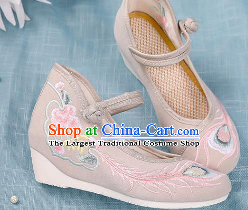 Chinese Traditional National Shoes Beige Cloth Shoes Embroidered Shoes Hanfu Shoes Women Shoes Increased Within Shoes