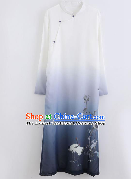 Republic of China National Printing Chiffon Robe Traditional Tang Suit Costume Comic Dialogue Long Gown for Men