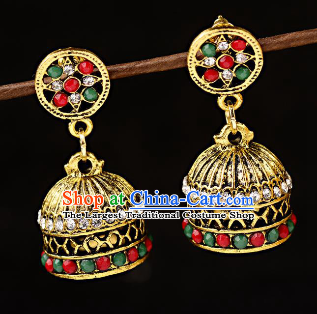 Asian India Traditional Colorful Beads Eardrop Asia Indian Golden Earrings Belly Dance Jewelry Accessories for Women