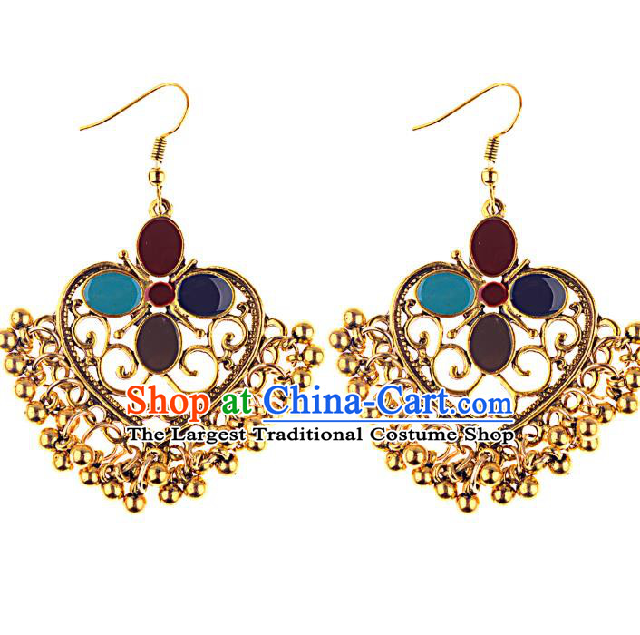 Asian India Traditional Golden Bells Tassel Eardrop Asia Indian Earrings Belly Dance Jewelry Accessories for Women