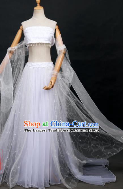 Traditional Chinese Cosplay Fairy Classical Dance White Hanfu Dress Costumes Ancient Female Swordsman Clothing for Women