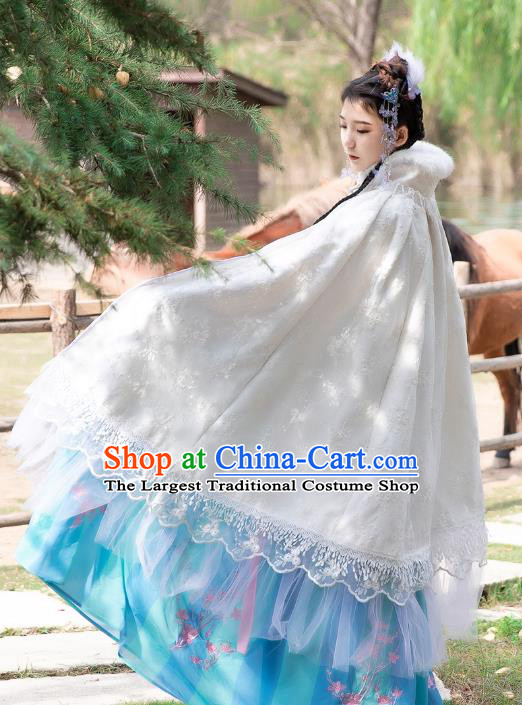 Traditional Chinese Cosplay Goddess Hanfu Dress Costumes Ancient Princess Clothing White Lace Cloak for Women