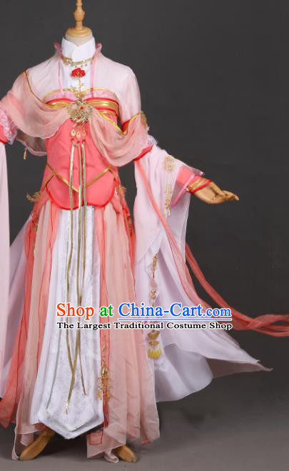 Traditional Chinese Cosplay Fairy Princess Pink Hanfu Dress Costumes Ancient Chivalrous Woman Clothing