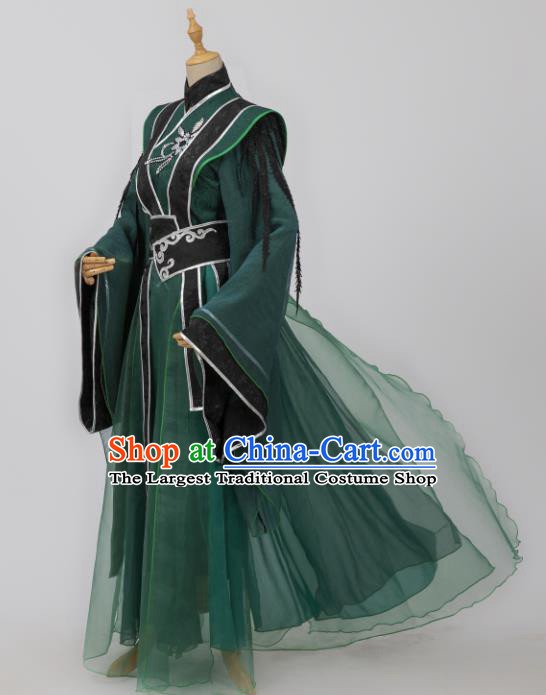 Traditional Chinese Cosplay Childe Prince Shen Qingqiu Costumes Ancient Swordsman Deep Green Garment Clothing for Men