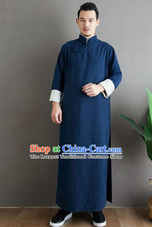 Republic of China National Navy Robe Traditional Tang Suit Costume Comic Dialogue Long Gown for Men