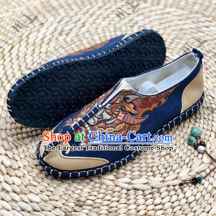 Chinese Traditional National Navy Cloth Shoes Martial Arts Shoes Men Shoes Handmade Multi Layered Shoes Embroidered Shoes