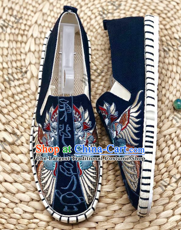 Chinese Traditional National Embroidery Navy Cloth Shoes Martial Arts Shoes Men Shoes Handmade Shoes Embroidered Shoes