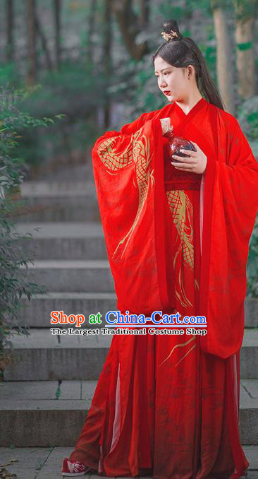 Traditional Chinese Jin Dynasty Noble Childe Wedding Costumes Ancient Swordsman Red Hanfu Clothing Complete Set