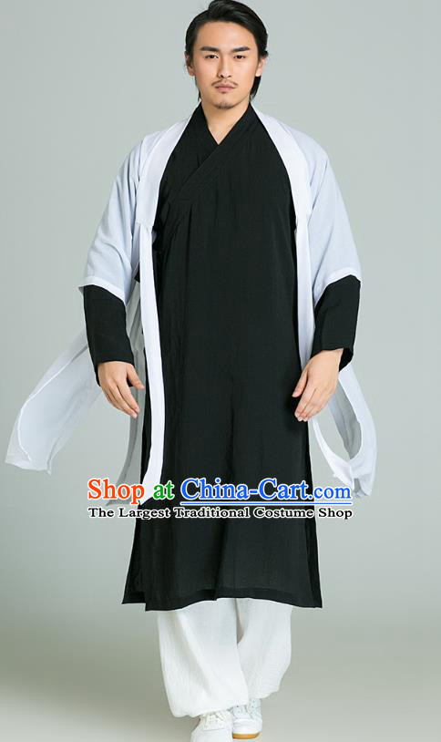 Top Grade Chinese Tai Ji Training Uniforms Kung Fu Martial Arts Costume Shaolin Gongfu White Cloak Black Shirt and Pants for Men