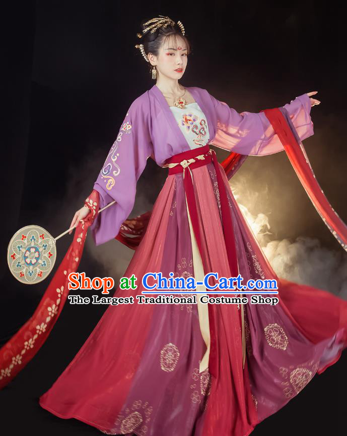 Traditional Chinese Tang Dynasty Young Lady Historical Costumes Ancient Civilian Woman Hanfu Dress Garment Blouse Camisole and Skirt Full Set