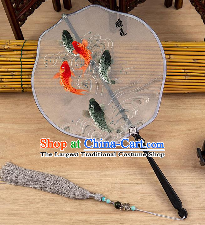 China Embroidered Carps Fan Classical Hanfu Accessories Handmade Palace Fan Traditional Silk Fan