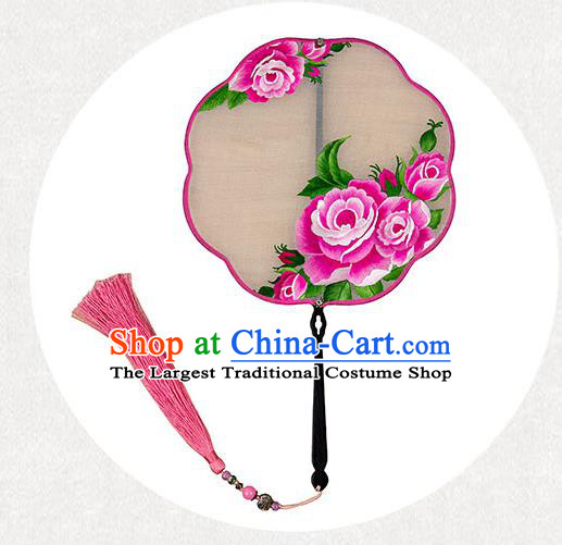 China Embroidered Pink Peony Fan Classical Hanfu Accessories Handmade Palace Fan Traditional Silk Fan