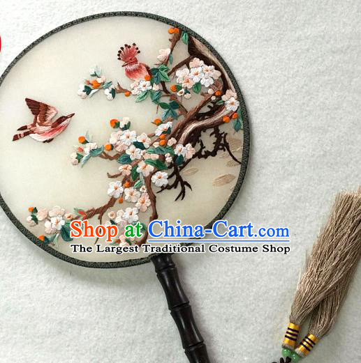 China Traditional Suzhou Embroidered Plum Blossom Palace Fan Handmade Silk Fan Classical Dance Circular Fan