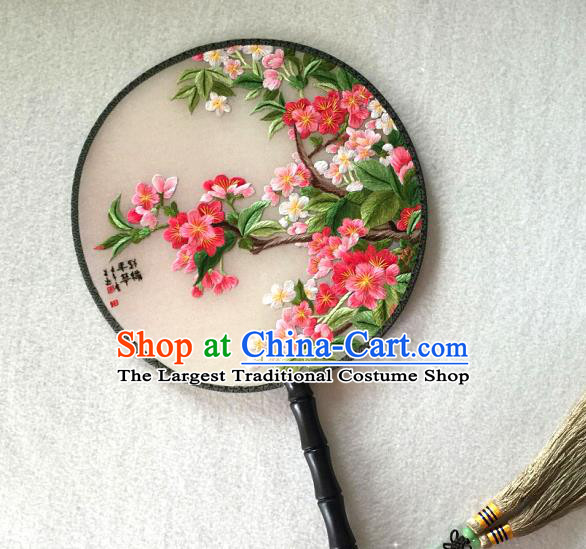 China Handmade Silk Fan Classical Dance Circular Fan Traditional Suzhou Embroidered Peach Blossom Palace Fan