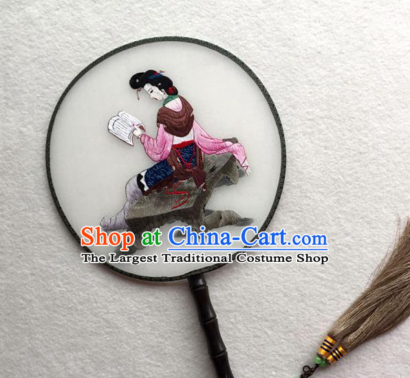 China Handmade Palace Fan Classical Dance Circular Fan Traditional Suzhou Embroidered Beauty Fan