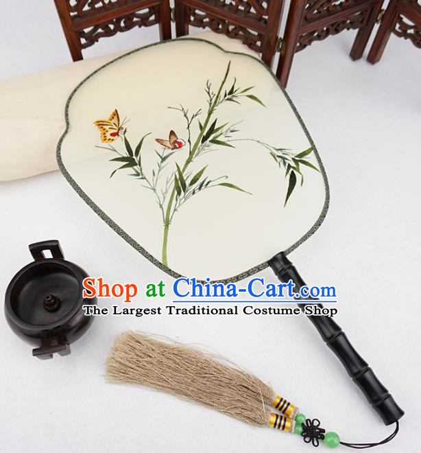 China Traditional Handmade Palace Fan Rosewood Fan Embroidered Bamboo Silk Fan