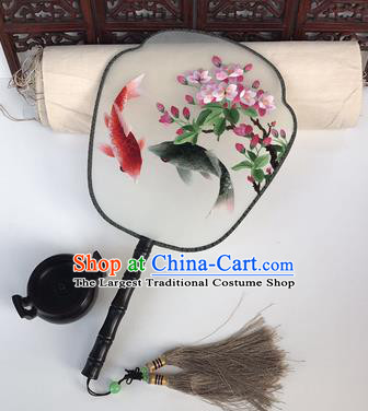 China Traditional Rosewood Fan Embroidered Flowers Fishes Silk Fan Handmade Palace Fan